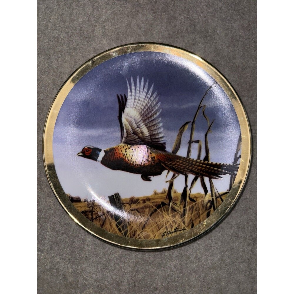 Robert Hautman “Flying Pheasant” Collector Plate 2002  Camp Creek Co. W/O Stand